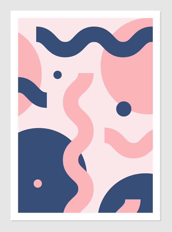 Abstract poster with circles of different sizes and wavy lines. Vector illustration of simple round and elongated shapes randomly located. Interior design.