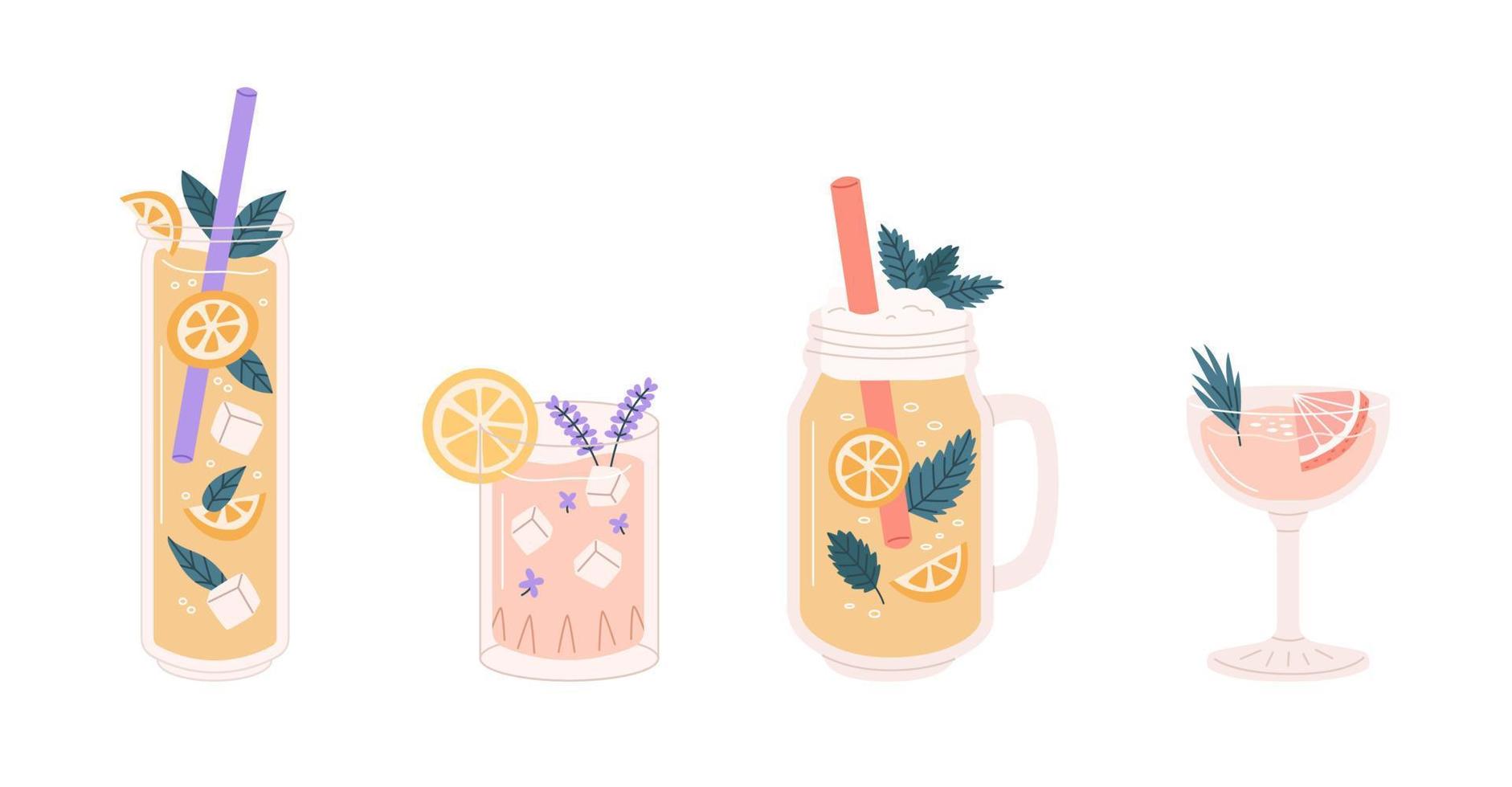 Glasses with cocktails and lemonades vector