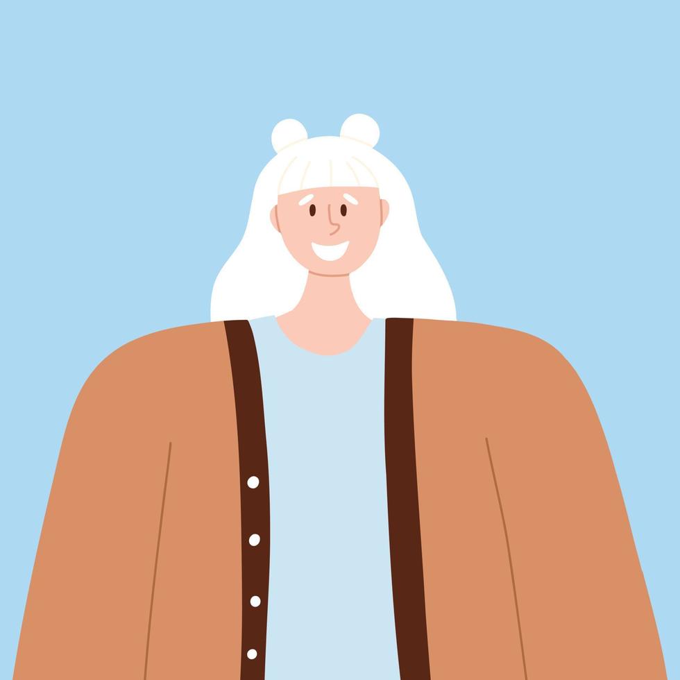 retrato de un albino mujer. vector ilustración de un mujer con albinismo. internacional albinismo conciencia día. albinismo. genético raro trastorno.