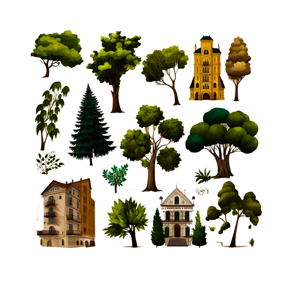 set of different trees icons png
