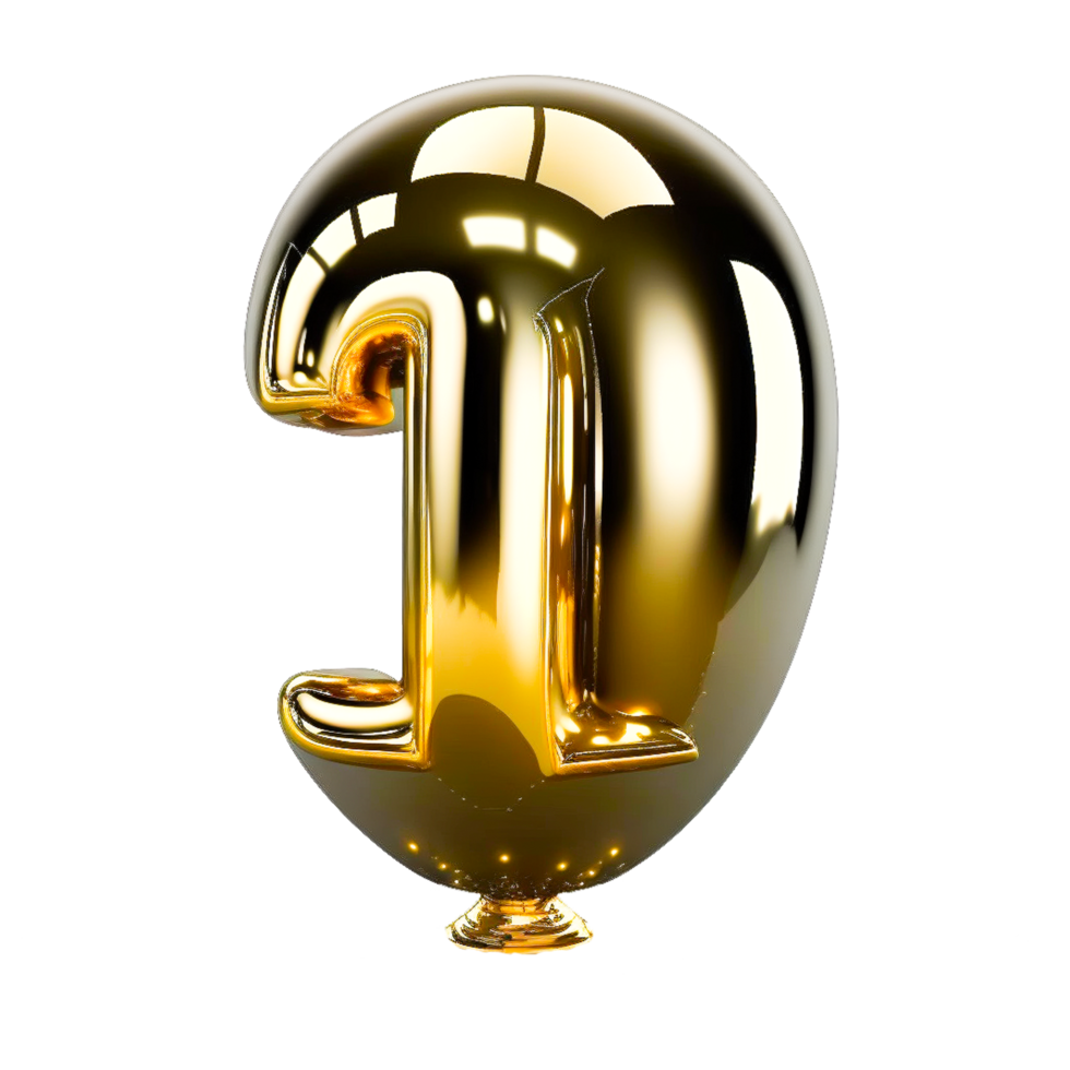 Gold foil balloon of 1 number 3d isolated png