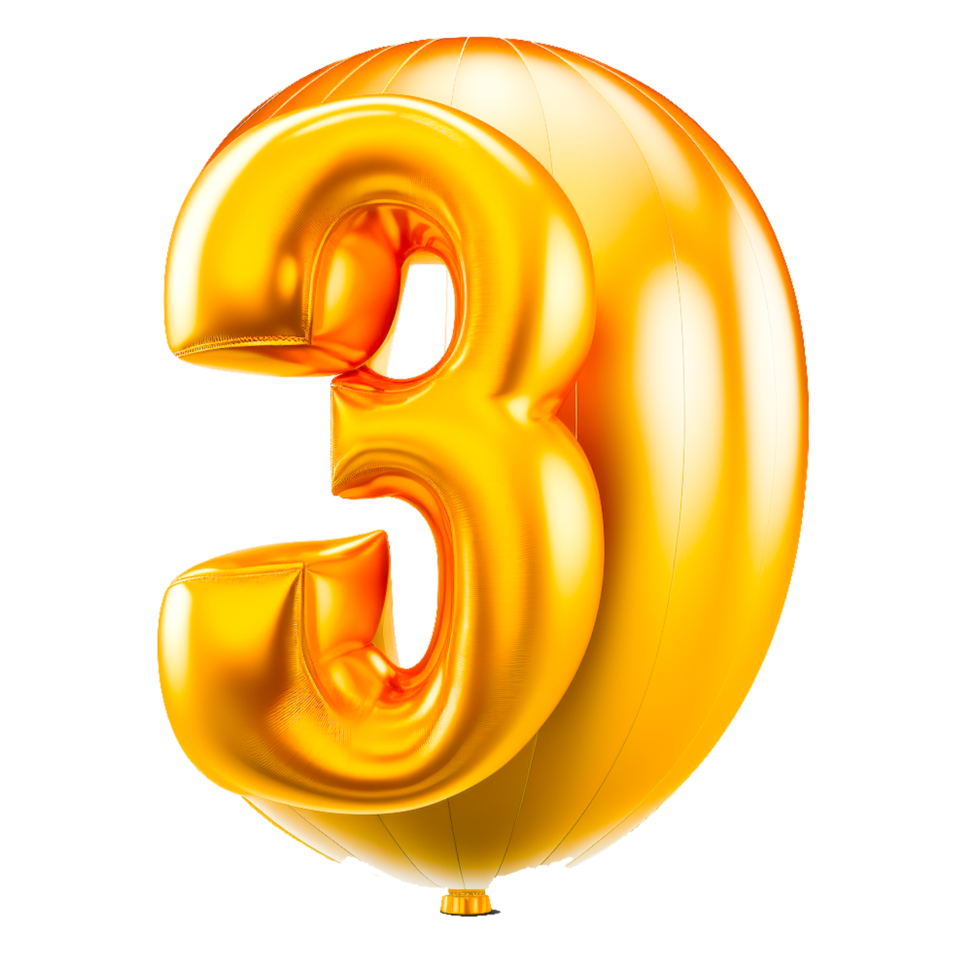 Balloon in the shape of the number three isolated 3d rendering png