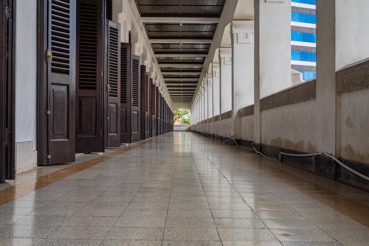 Corridor Inside the old mansion on the down town Semarang Central Java. The photo is suitable to use for travel destination, holiday poster and travel content media.