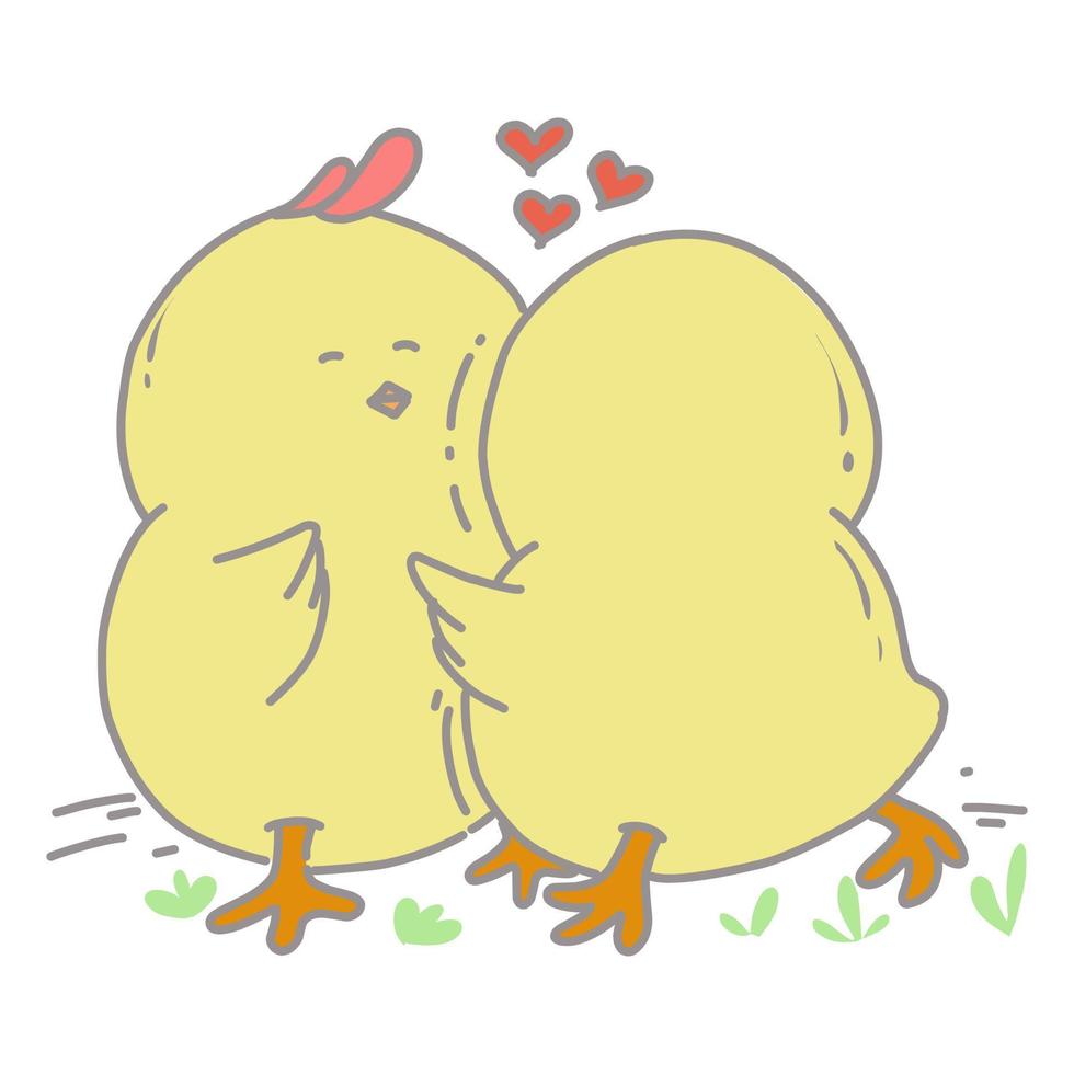 Cartoon illustration of a pair of cute yellow chicks in love vector