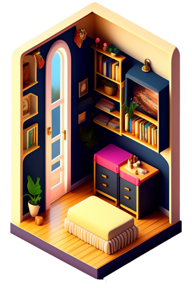 3d isometric study room png free download