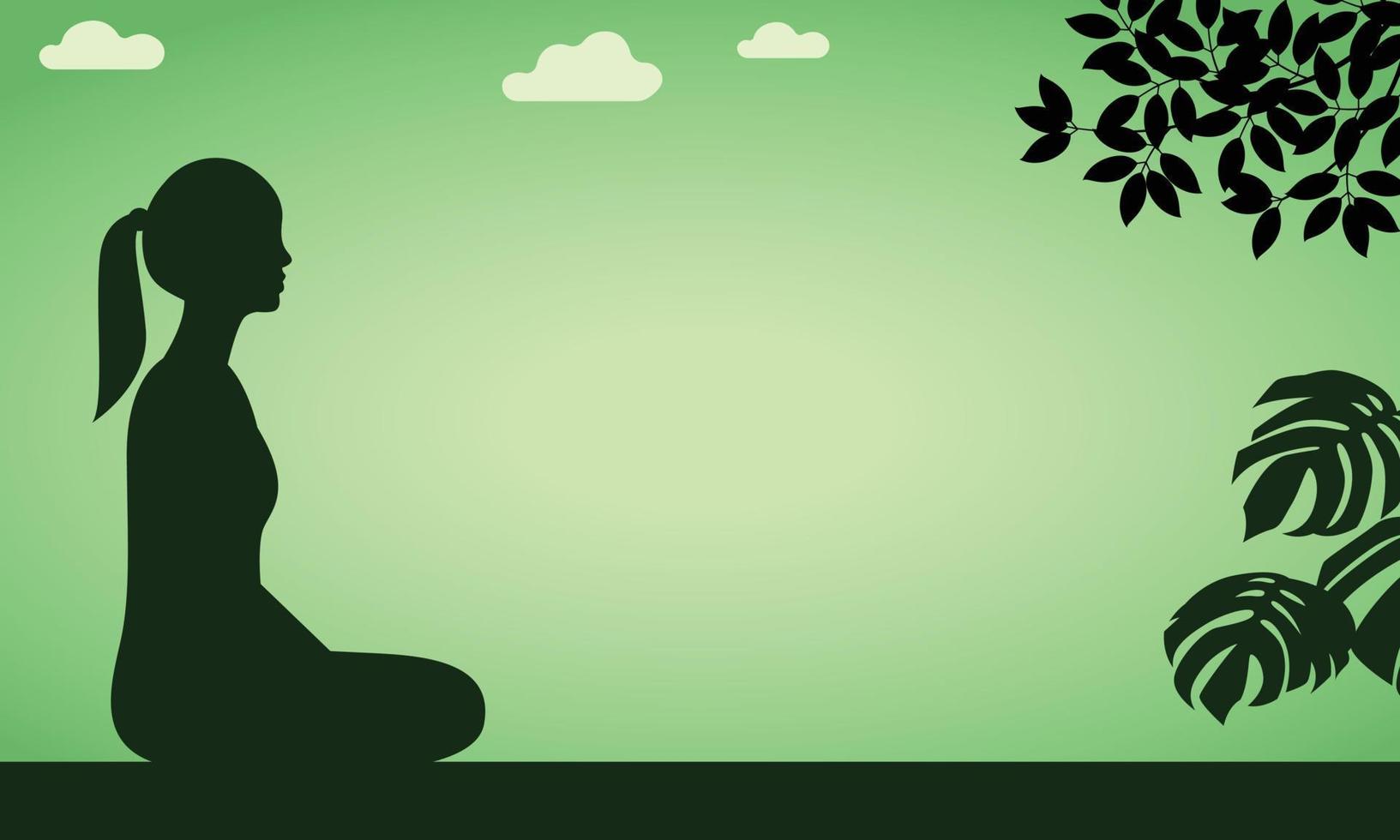 mujer meditando en naturaleza. vector