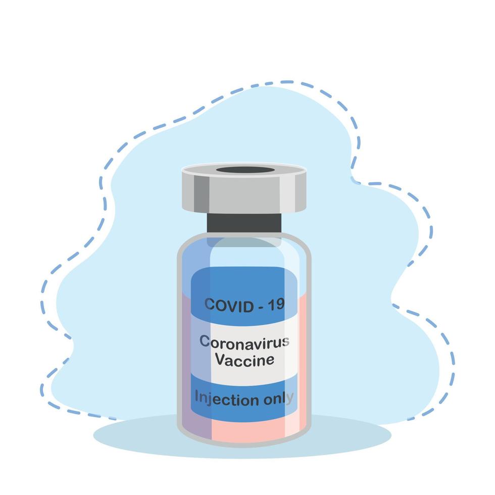 covid-19 coronavirus concepto. vacuna frasco y jeringuilla. pandemia covid-19 brote. aislado icono. plano vector