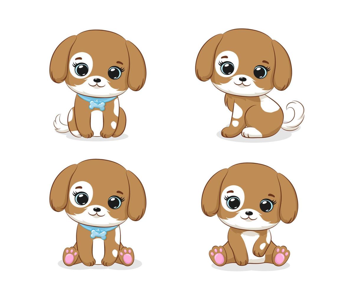 A set of cute dogs. Cartoon vector illustration.