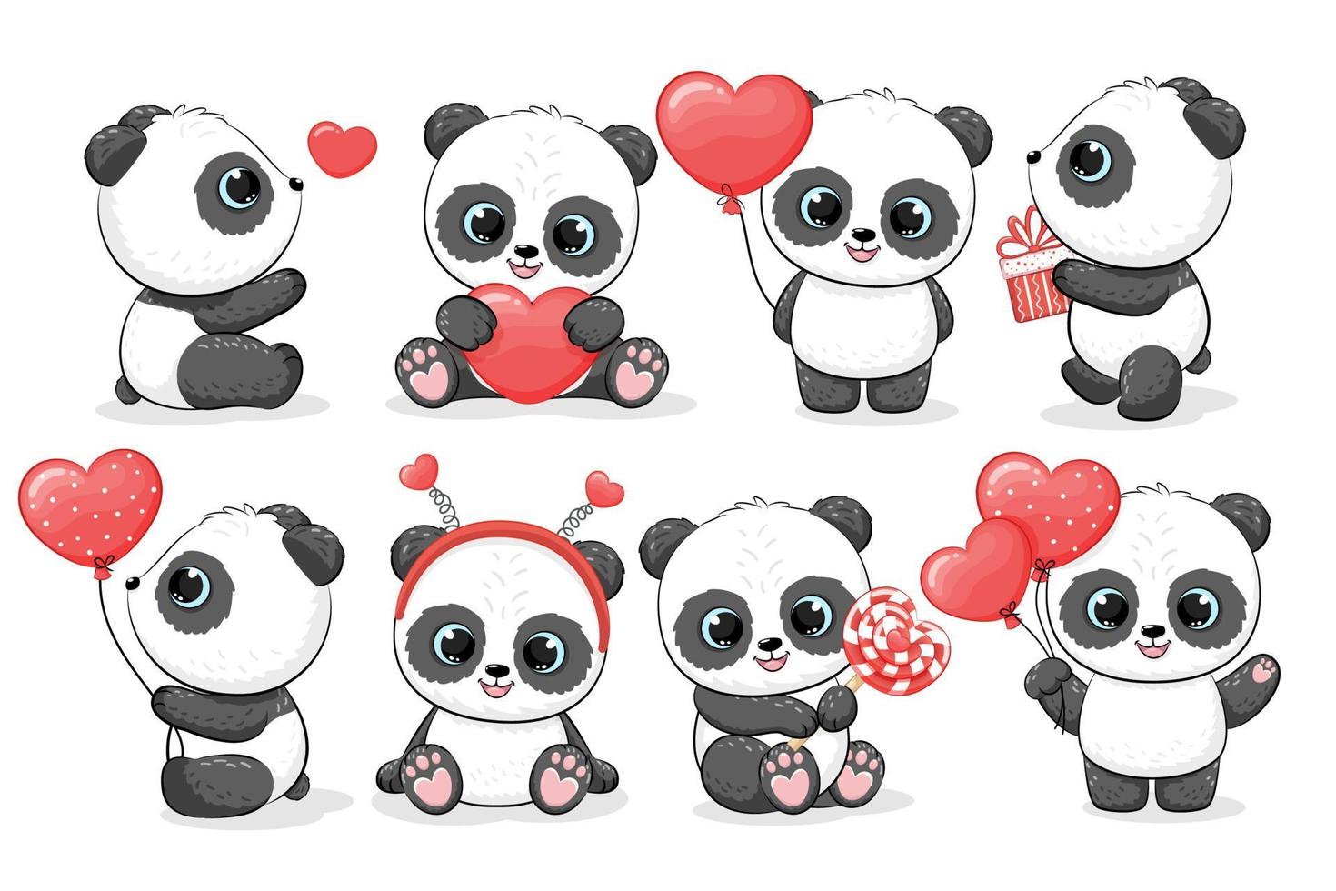 un colección de linda pandas para el día festivo. vector ilustración de un dibujos animados.