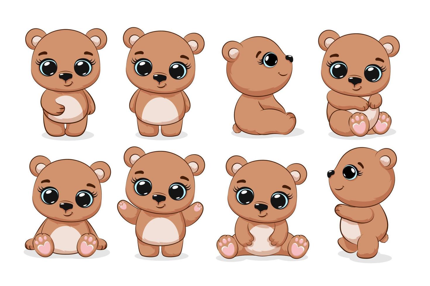 A set of cute teddy bears. Cartoon vector illustration.