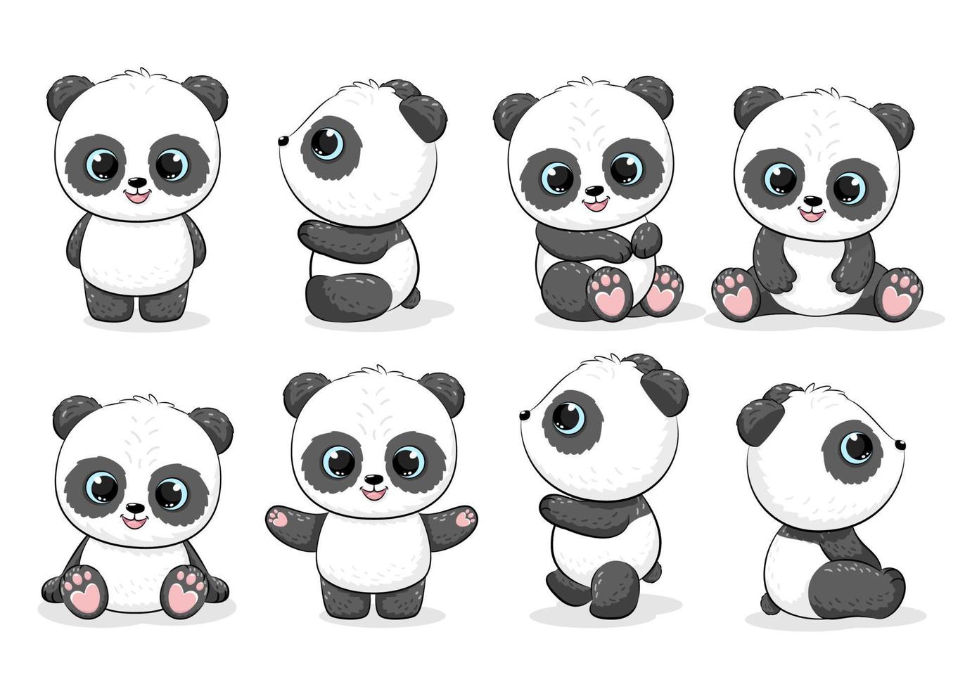 Collection of cute pandas. Vector illustration of a cartoon.