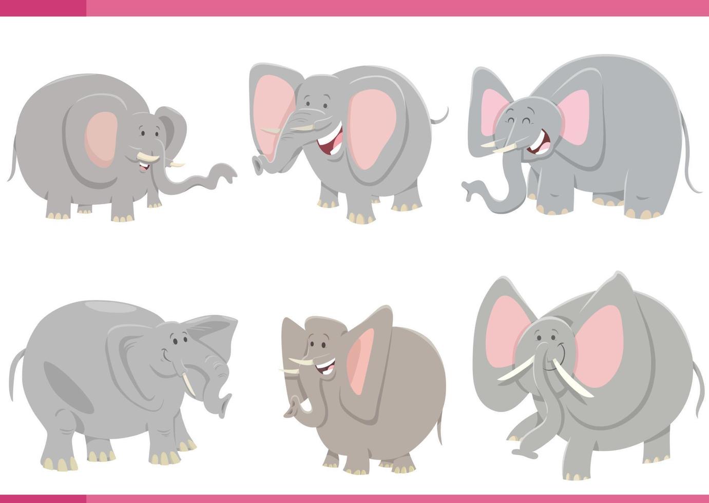 funny cartoon elephants wild animal characters set vector