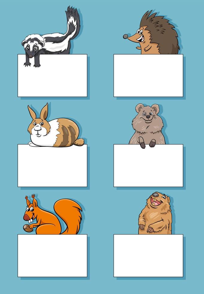 animal characters with cards or banners design set vector