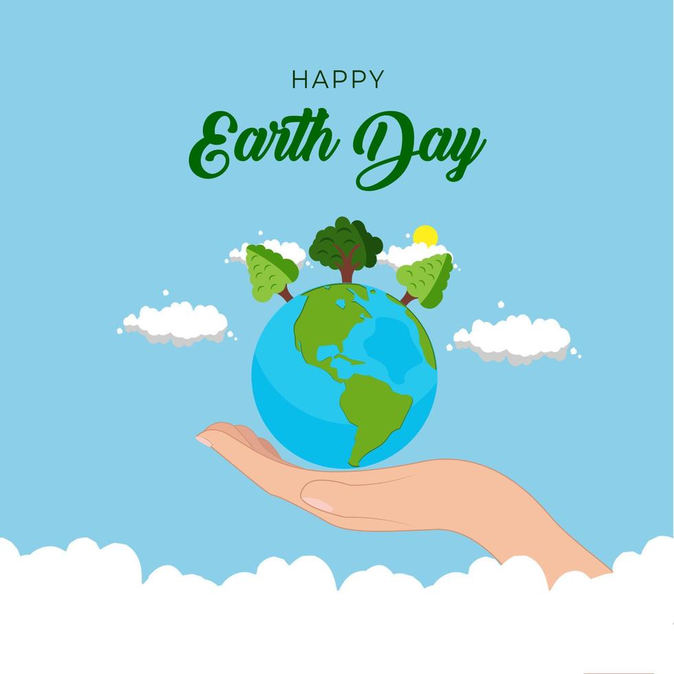 Happy earth day with hands holding the earth vector