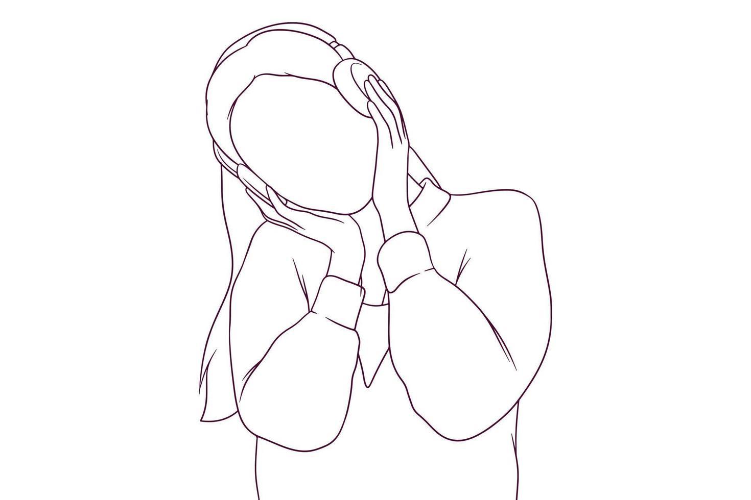 Young Woman Enjoying Music with Headphones. Hand Drawn Vector Illustration