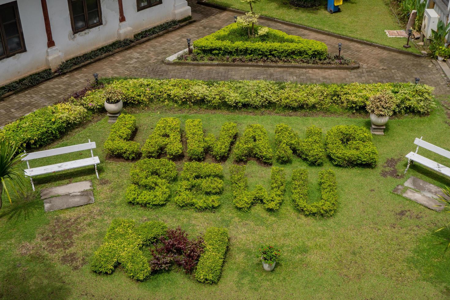 Decorative garden of Lawang Sewu old mansion at Semarang Central Java. The photo is suitable to use for travel destination, holiday poster and travel content media.