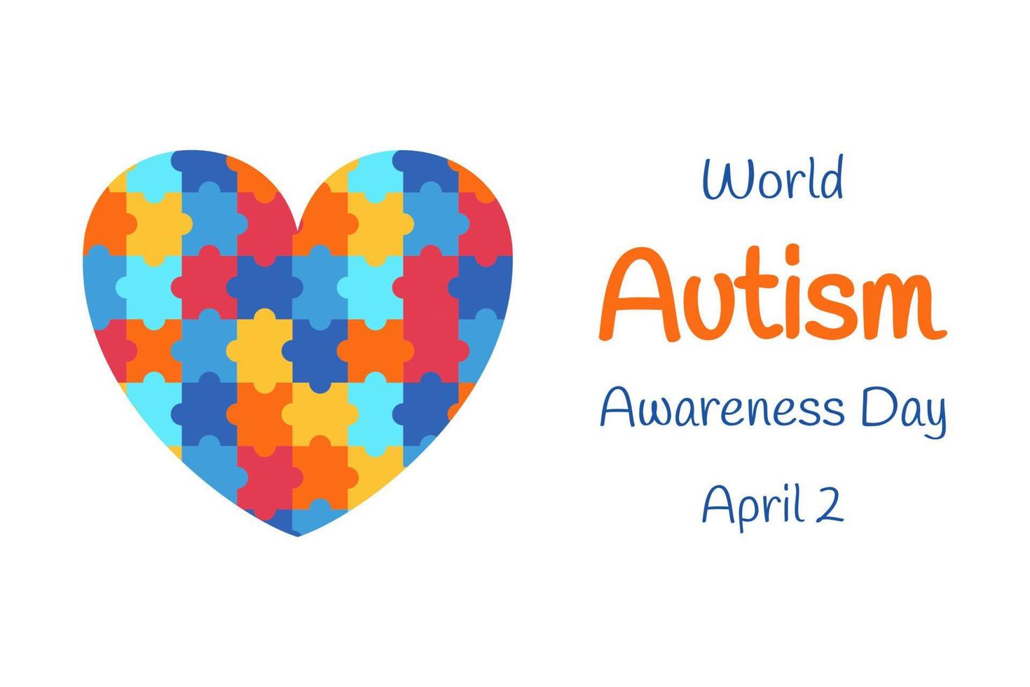 Illustration for World Autism Awareness Day. Heart with a puzzle banner. Mental Spectrum Disorders, Health, Vector