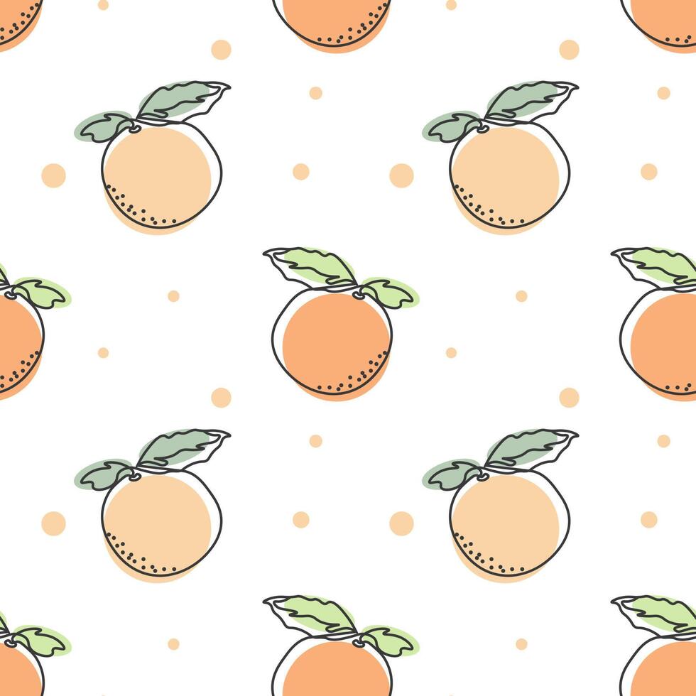 Seamless pattern, contour oranges with colored spots on a white background. Pastel colors. Minimal modern design. Fruit background, vector