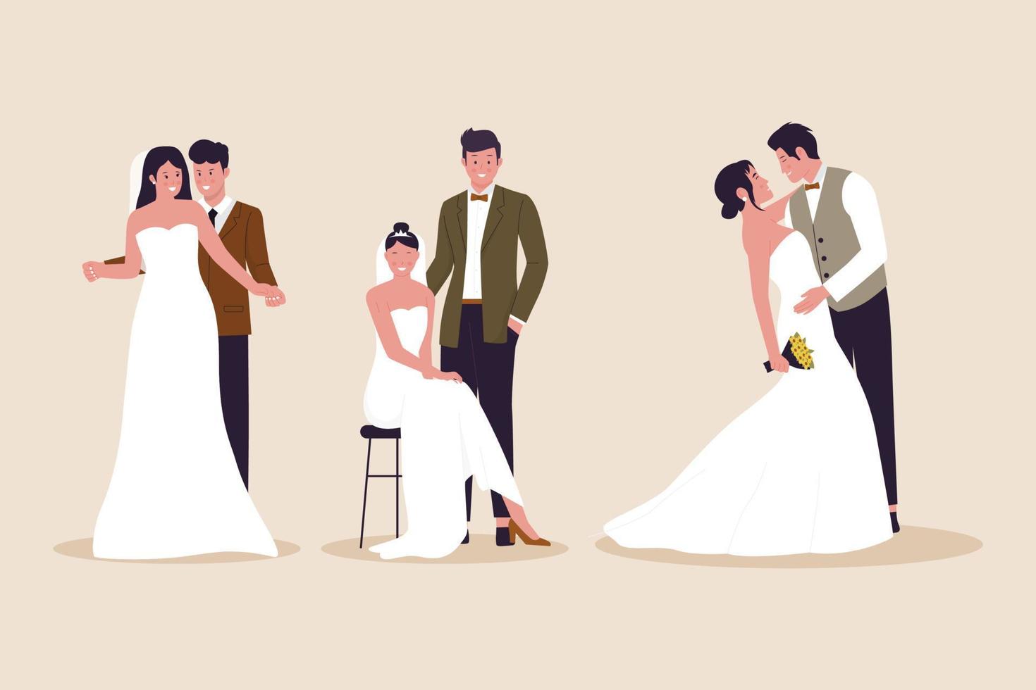 Set of characters wedding couple cartoon vector