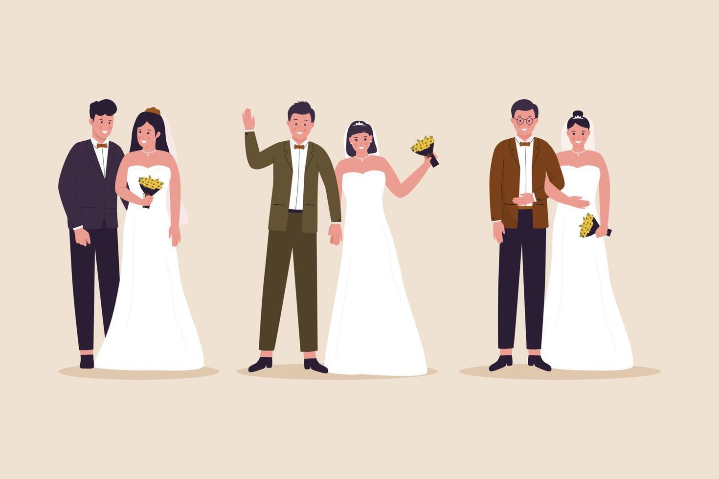 Set of characters wedding couple cartoon vector