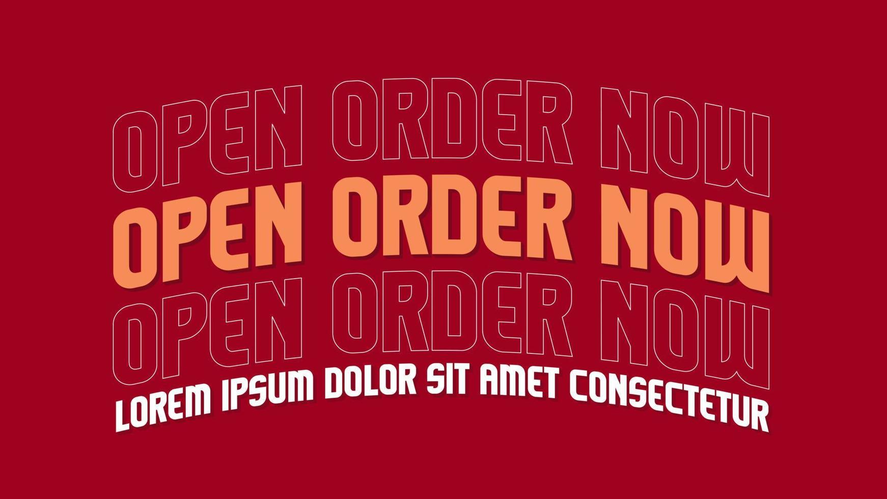 open order now 3d typography style vector