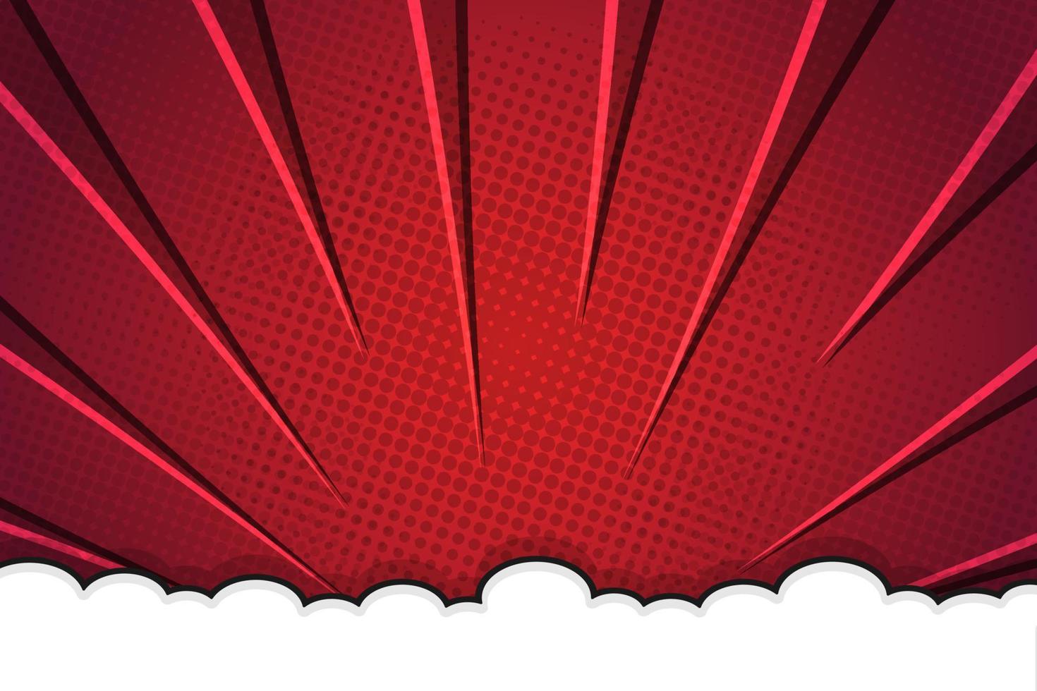 Red rays comic style background with cloud vector