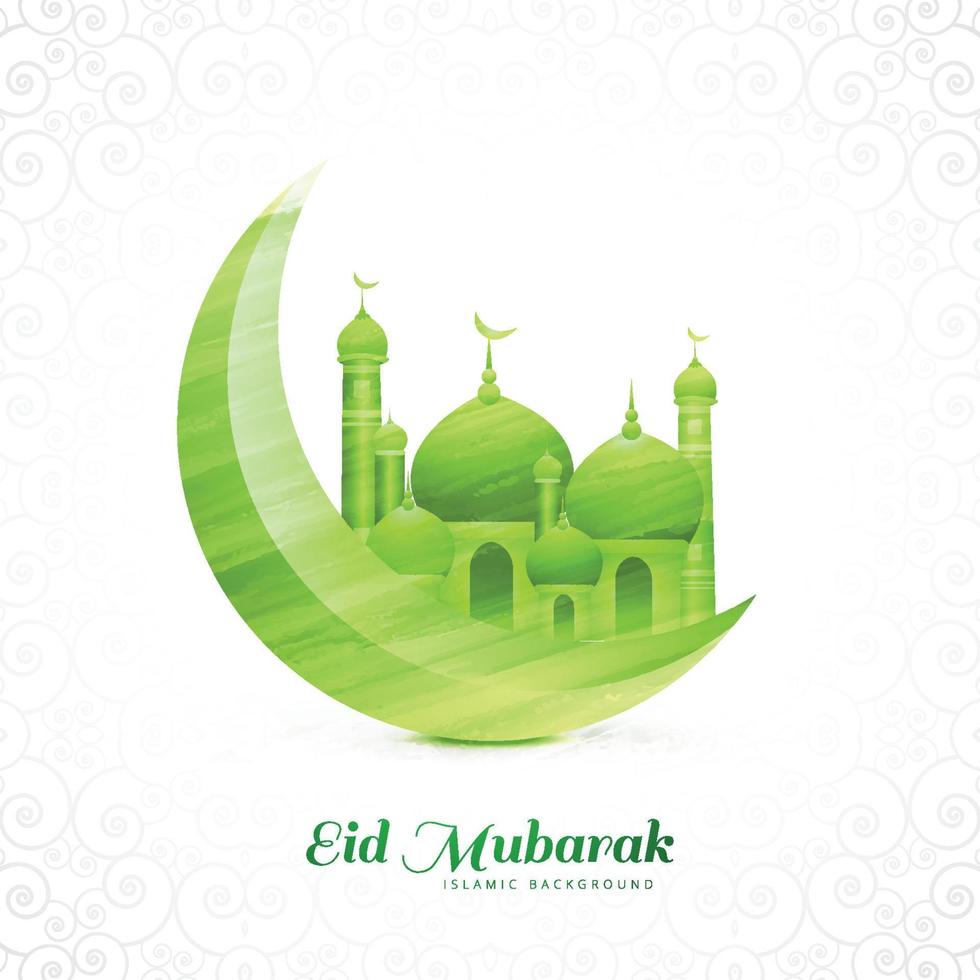 Eid mubarak festival islamic moon and mosque card background vector