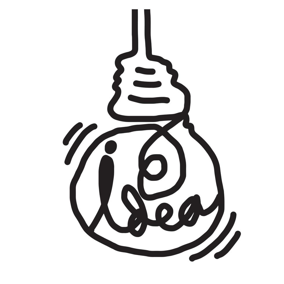 Hand drawn light bulb icons with concept of idea. Doodle style. Vector illustration.