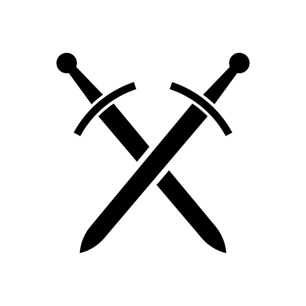 Crossed swords icon. Medieval and antique sharp weapons in heraldic military symbol of defensive vector crossing