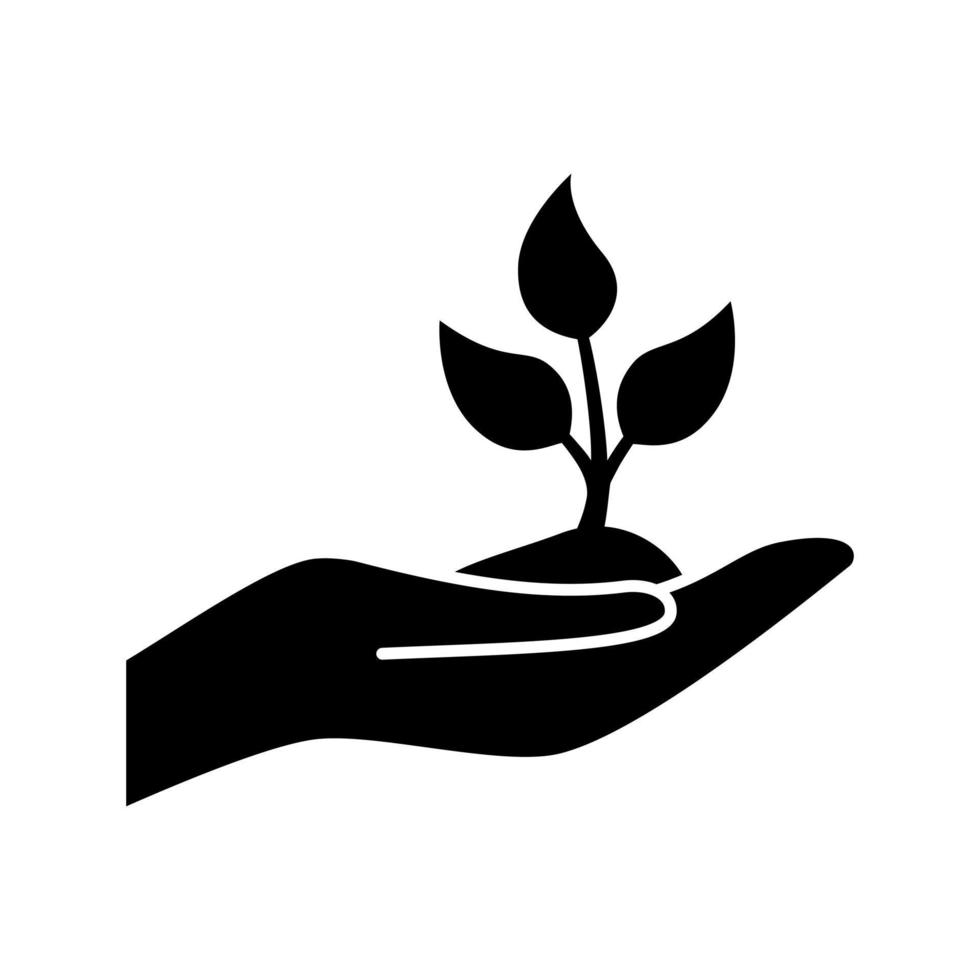 Black hand holds plant with soil. Planting new seedlings with ecology care and organic growing with bio protection against chemicals and harmful vector conditions
