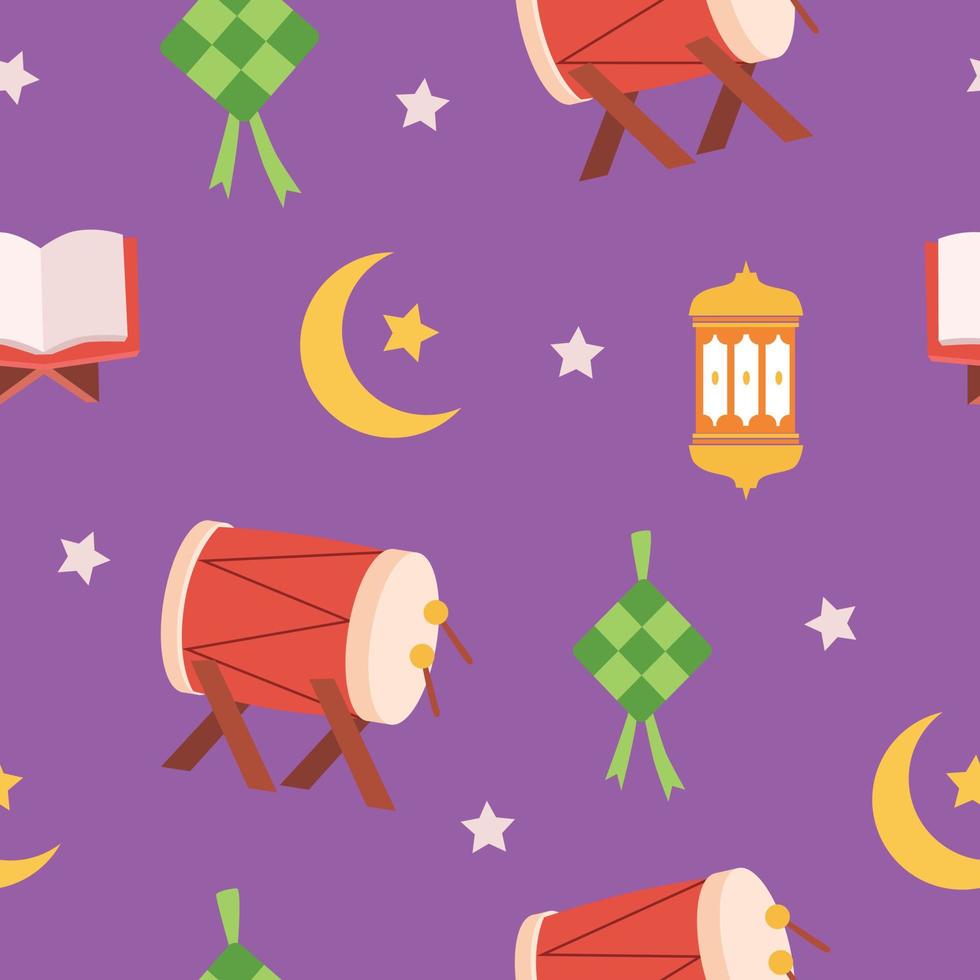 Cute Ramadan cartoon seamless pattern vector