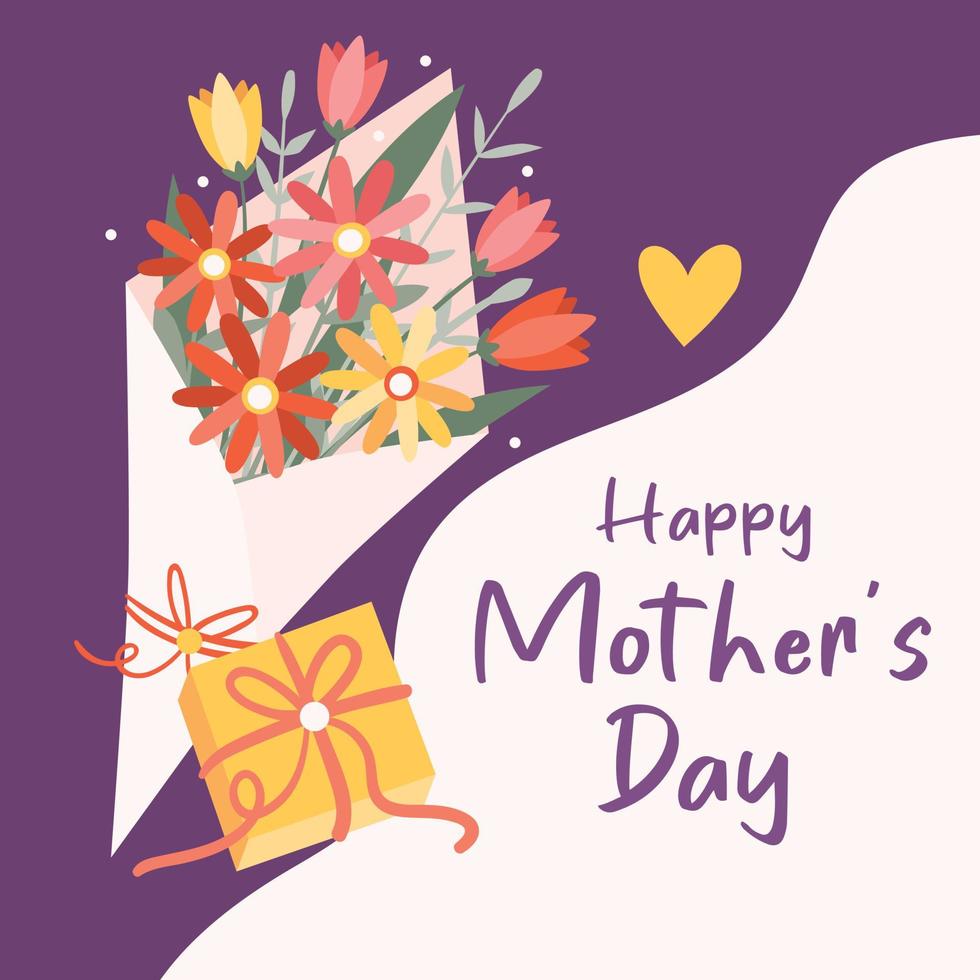 Mother's day greeting card with flowers bouquet vector