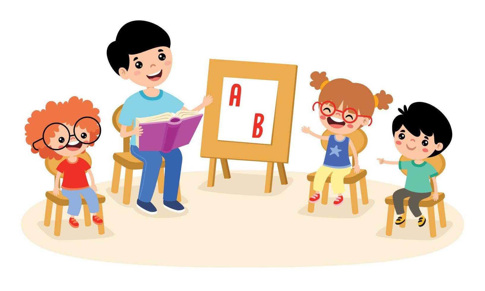 dibujos animados profesor y colegio niños vector