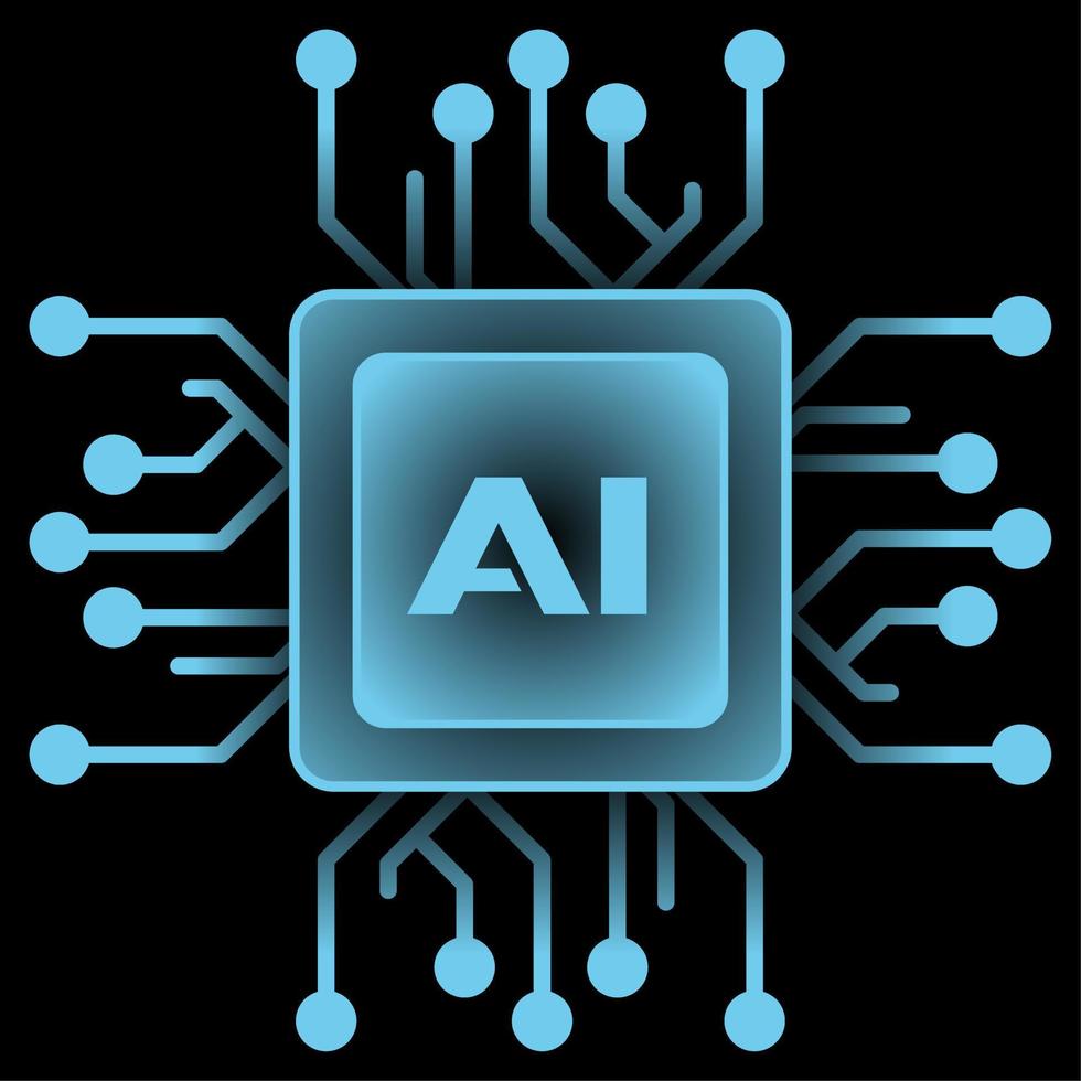 Artificial intelligence symbol vector illustration. Glowing blue chipset for artificial intelligence illustration. Chip icon for graphic resource of technology, futuristic, computer, cyber and science