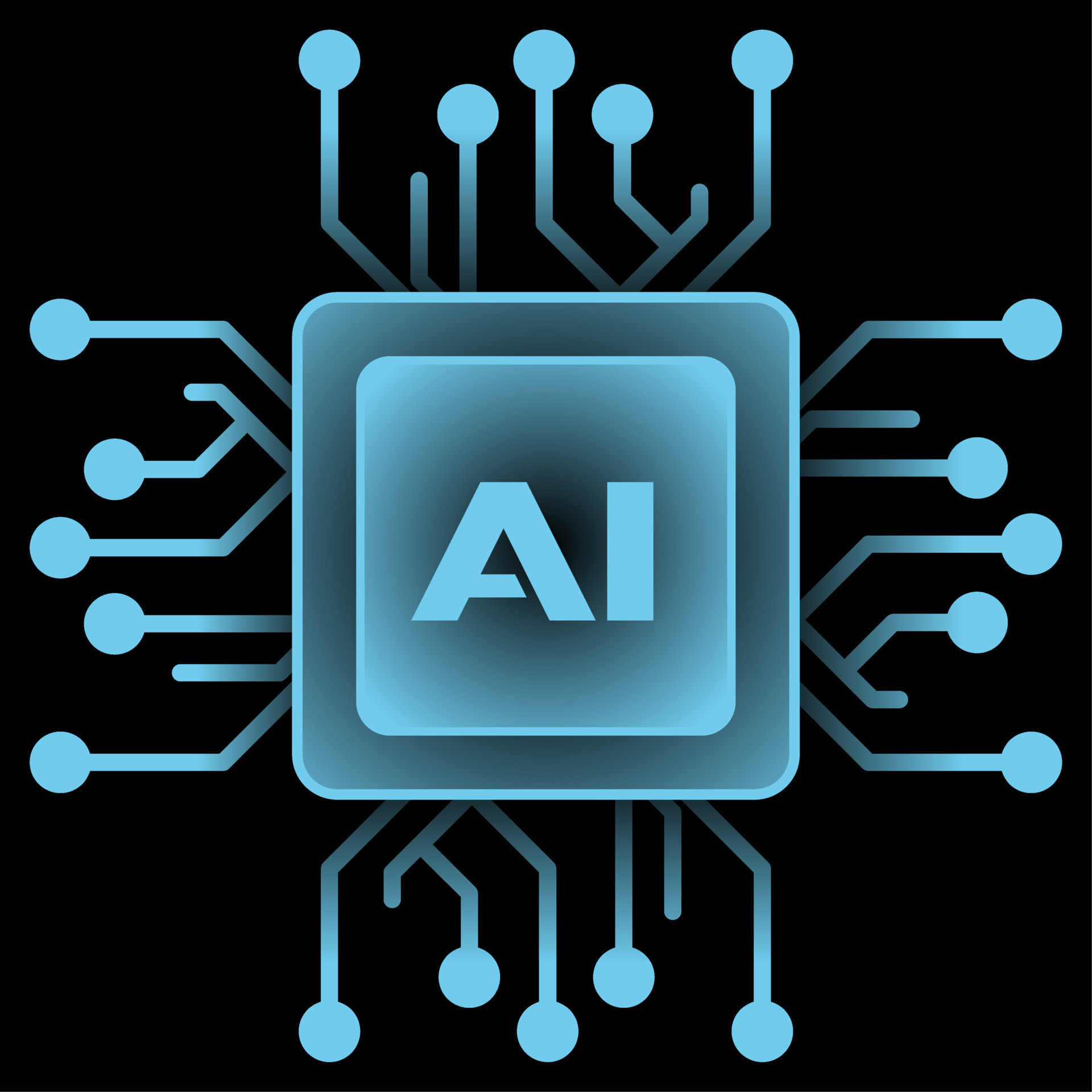Artificial intelligence symbol vector illustration. Glowing blue ...