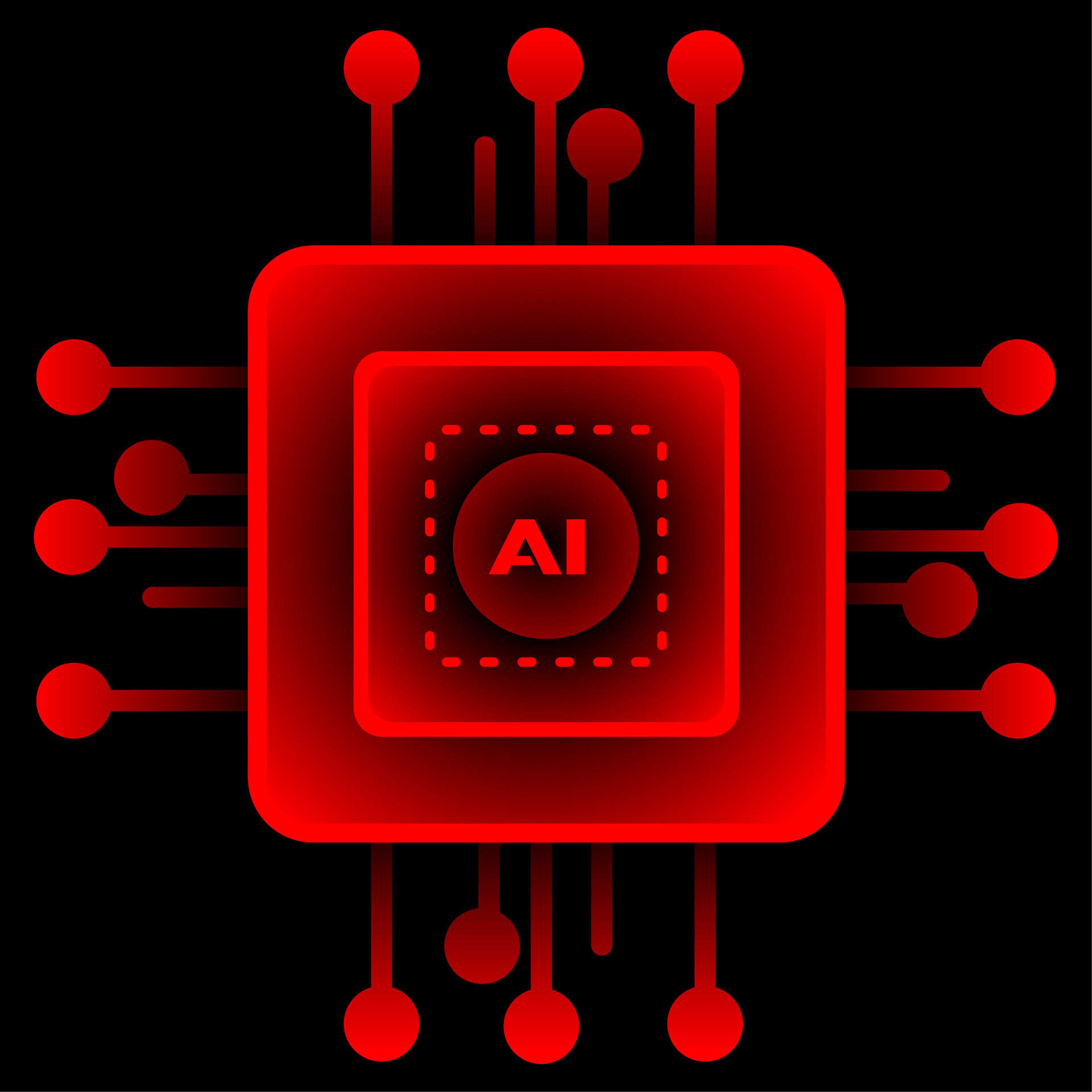 Artificial intelligence symbol vector illustration. Glowing red chipset