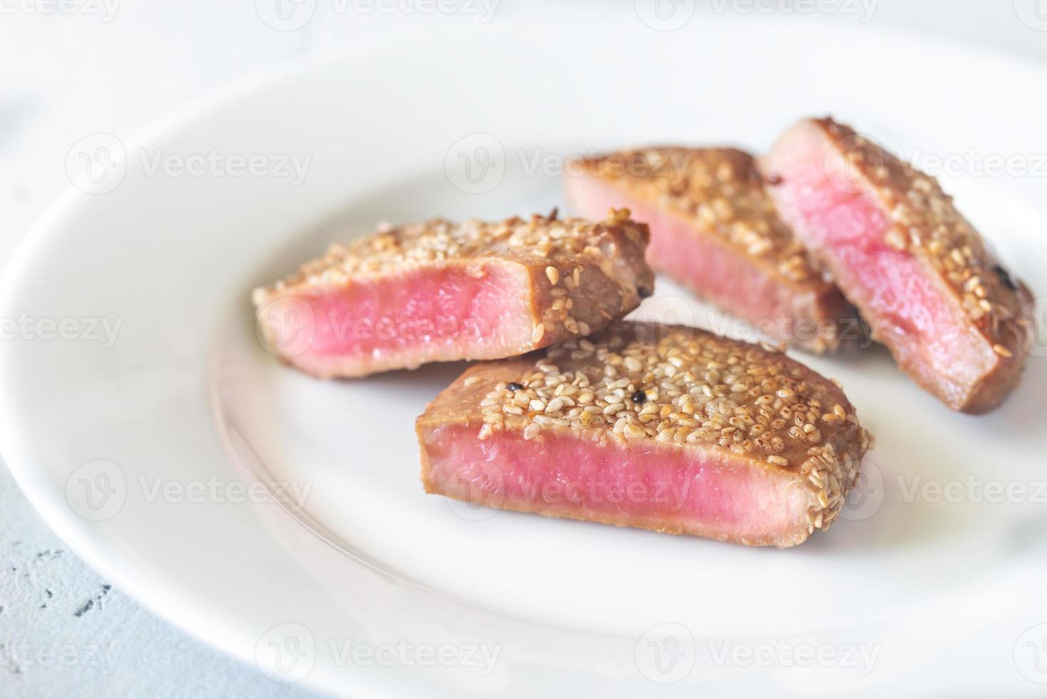 Fried tuna in sesame seeds photo