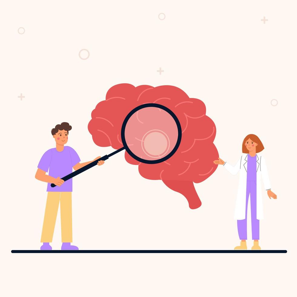 Doctor and patient exploring the brain in flat style vector