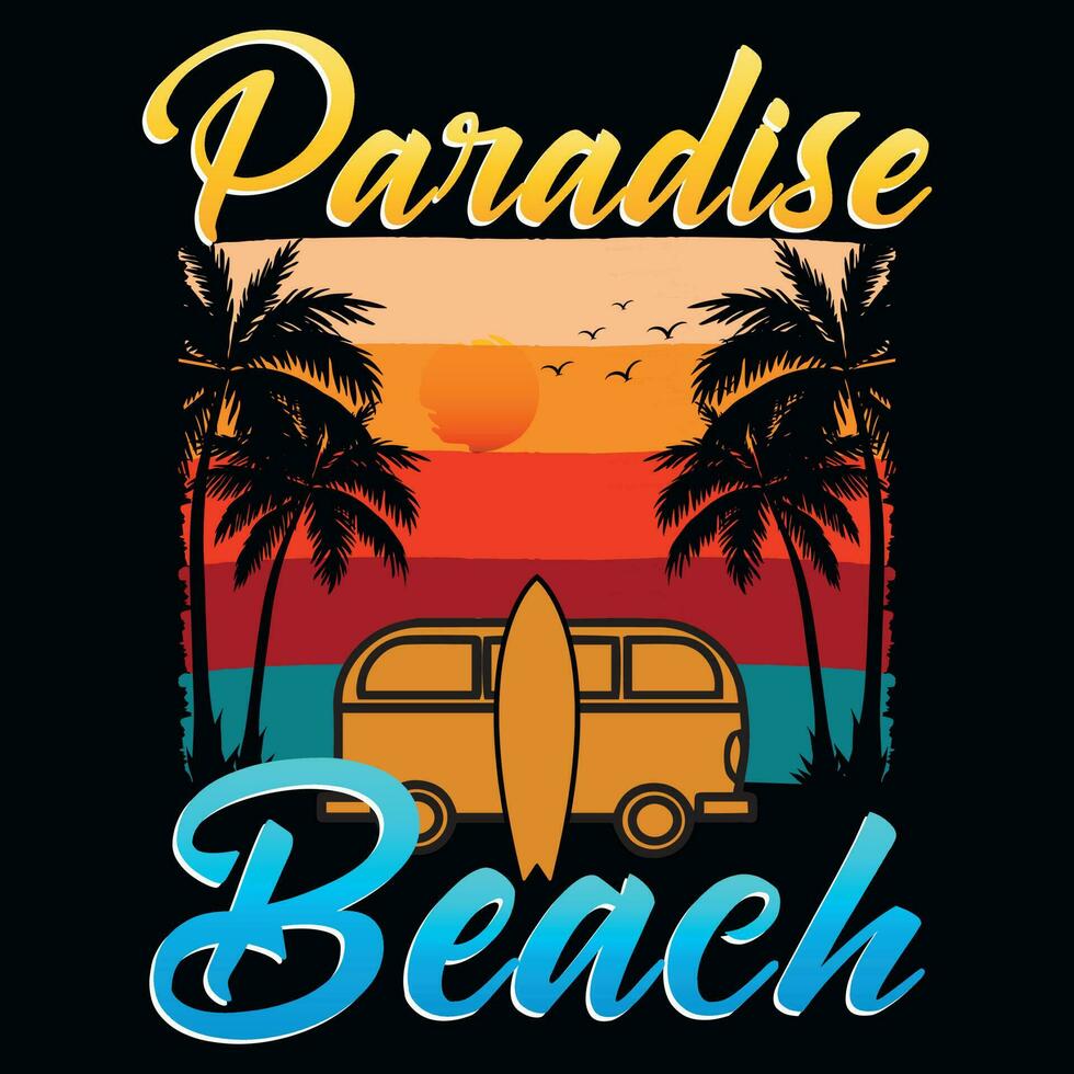 Paradise Beach summer surfing graphics tshirt design vector