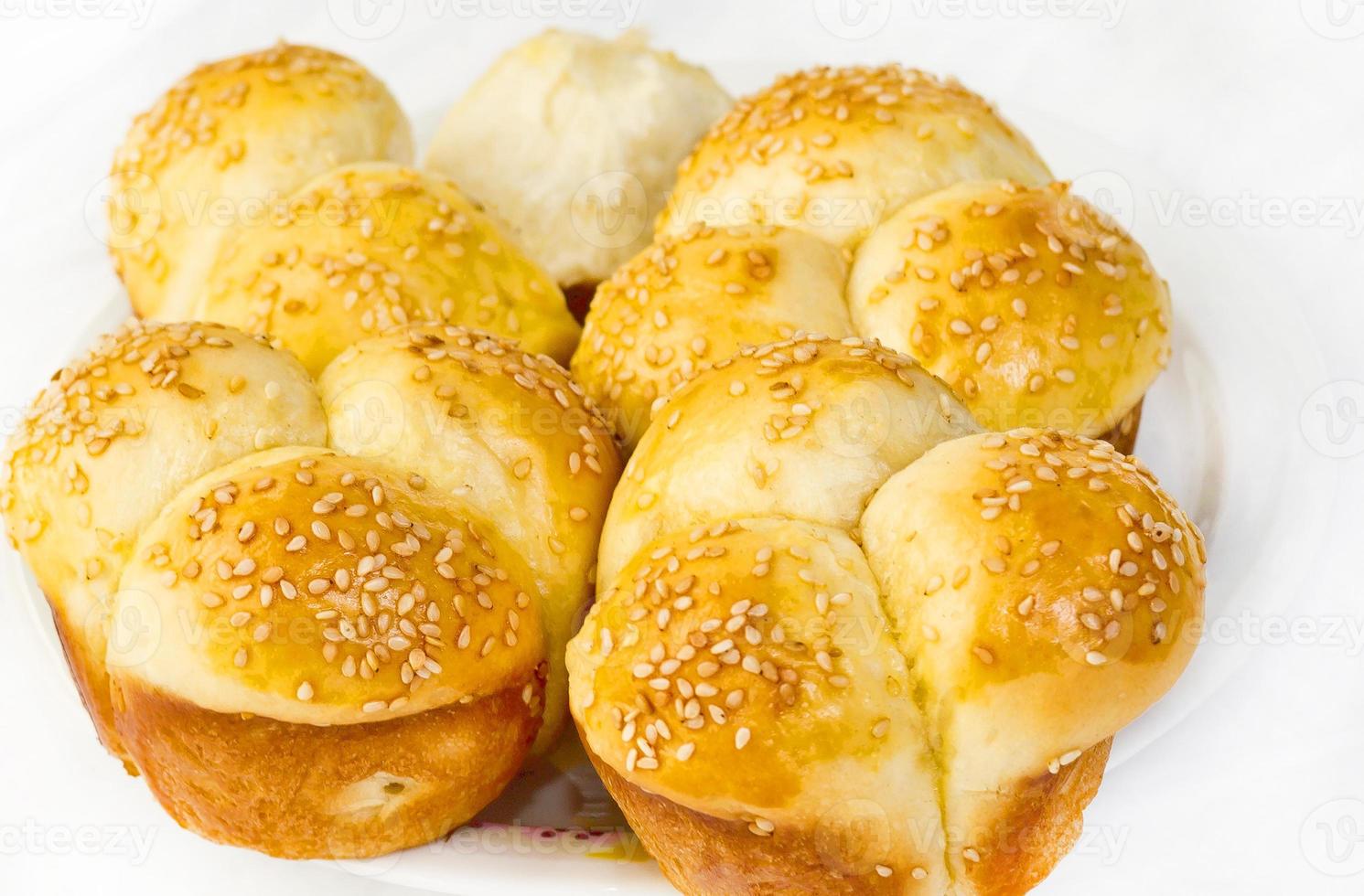 Soft No-Knead Heart shaped Buttery Dinner Rolls with Sesame seeds. photo