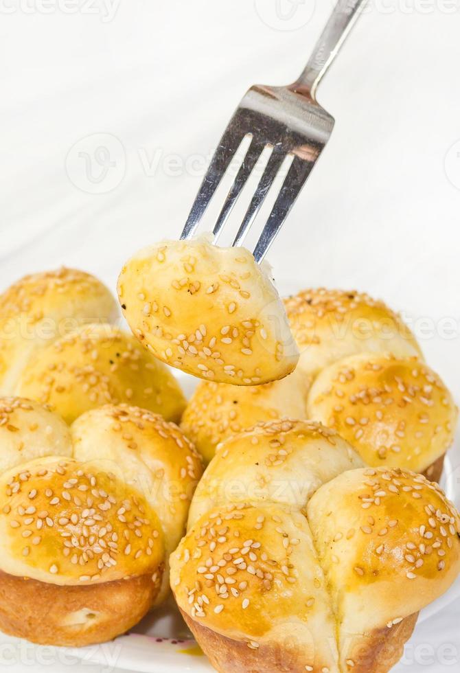 Soft No-Knead Heart shaped Buttery Dinner Rolls with Sesame seeds. photo