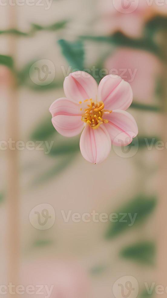 Aesthetic Closeup Pink Flowers And Leaves. Pastel Retro Colors photo