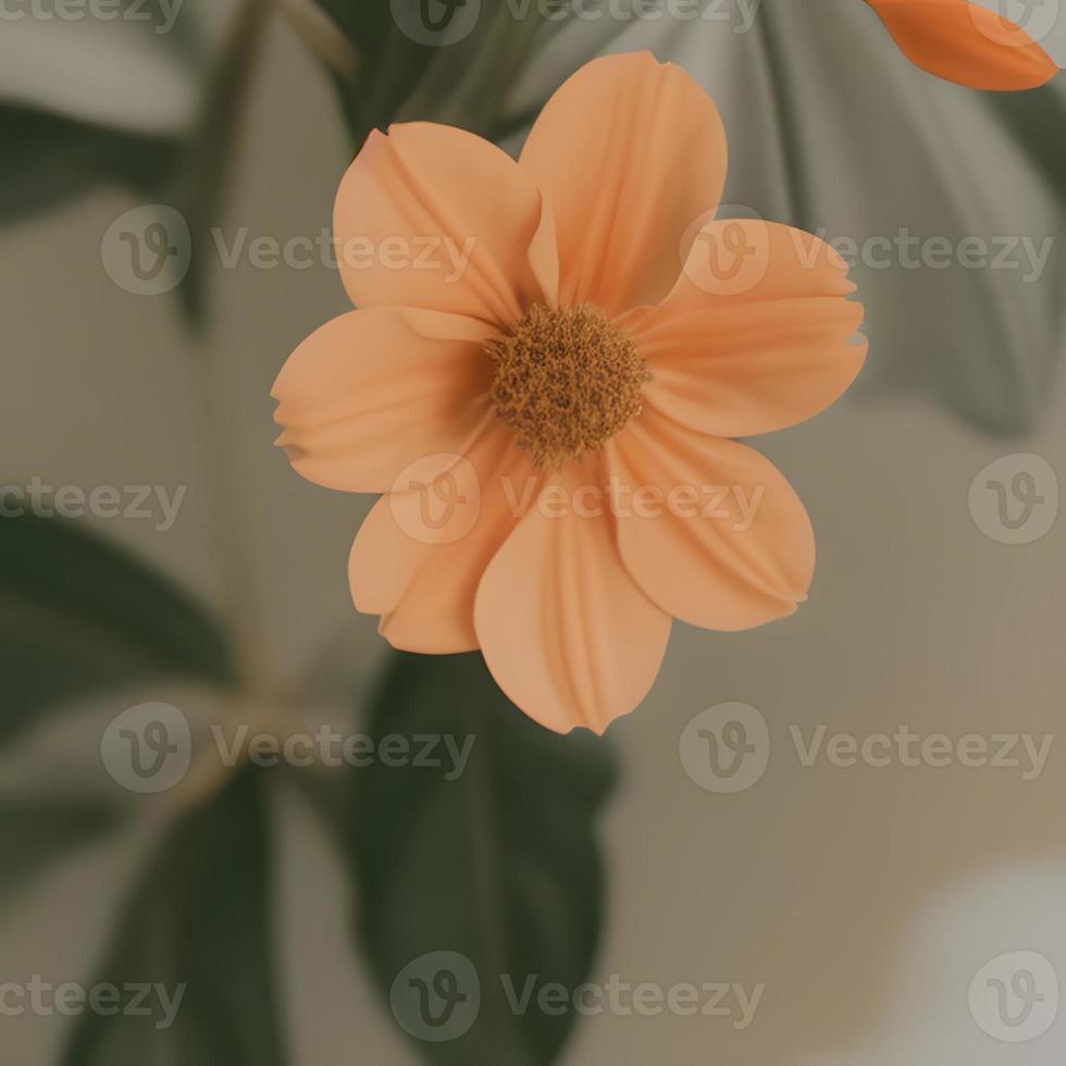 Aesthetic Orange Flower With Leaves. Retro Colors, Minimalistic Composition photo