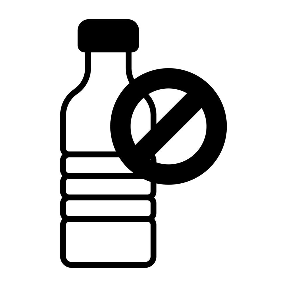 Prohibited sign on plastic bottle showing concept icon of no plastic bottles vector