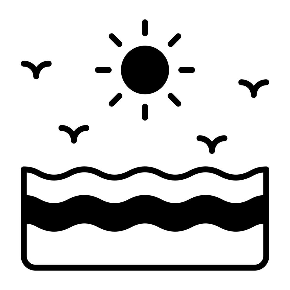 An editable graphic design of sea in trendy style, sunshine vector