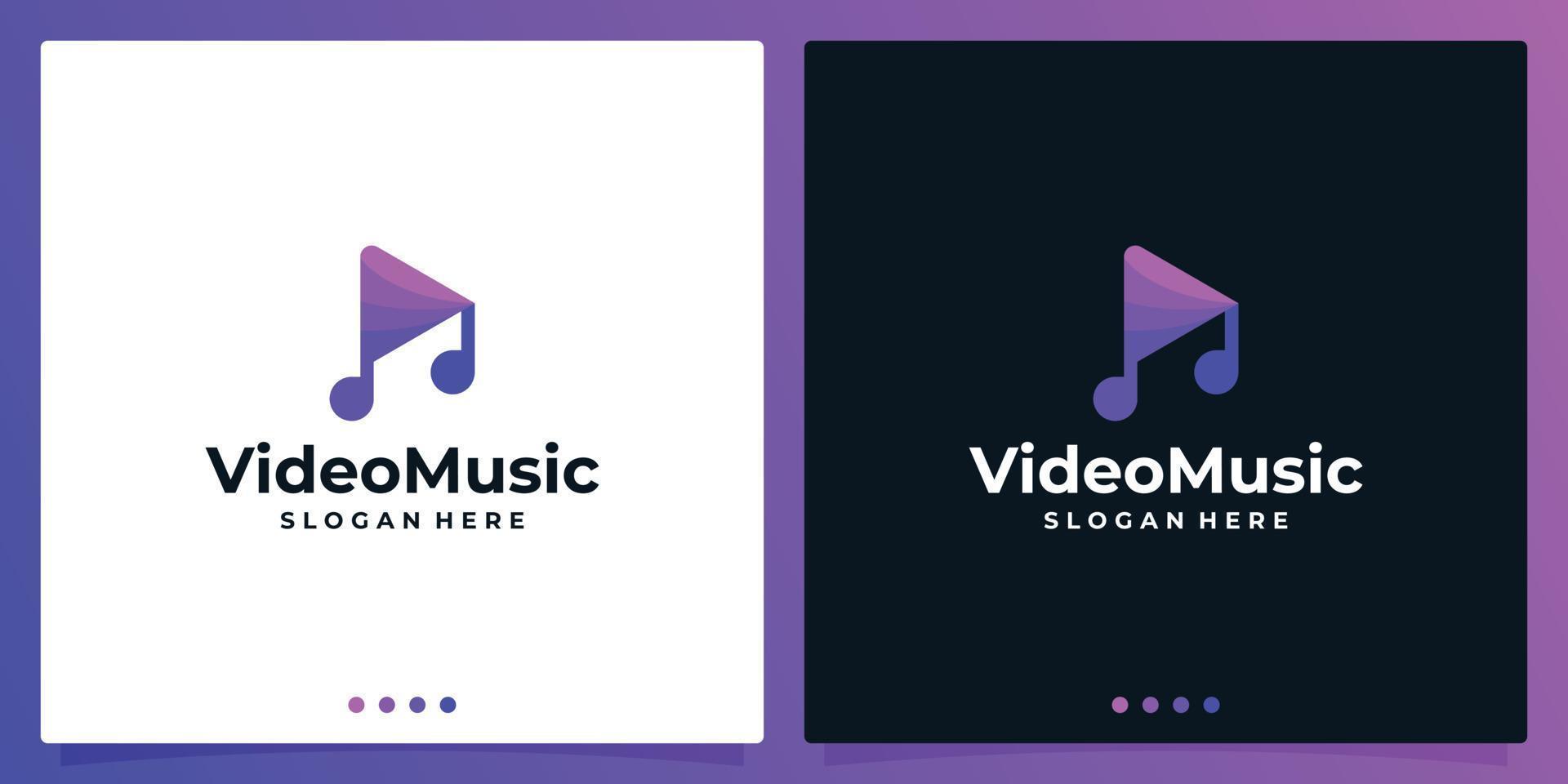 Music logo design vector with play button video. Musical note logo design template with colorful. Premium vector