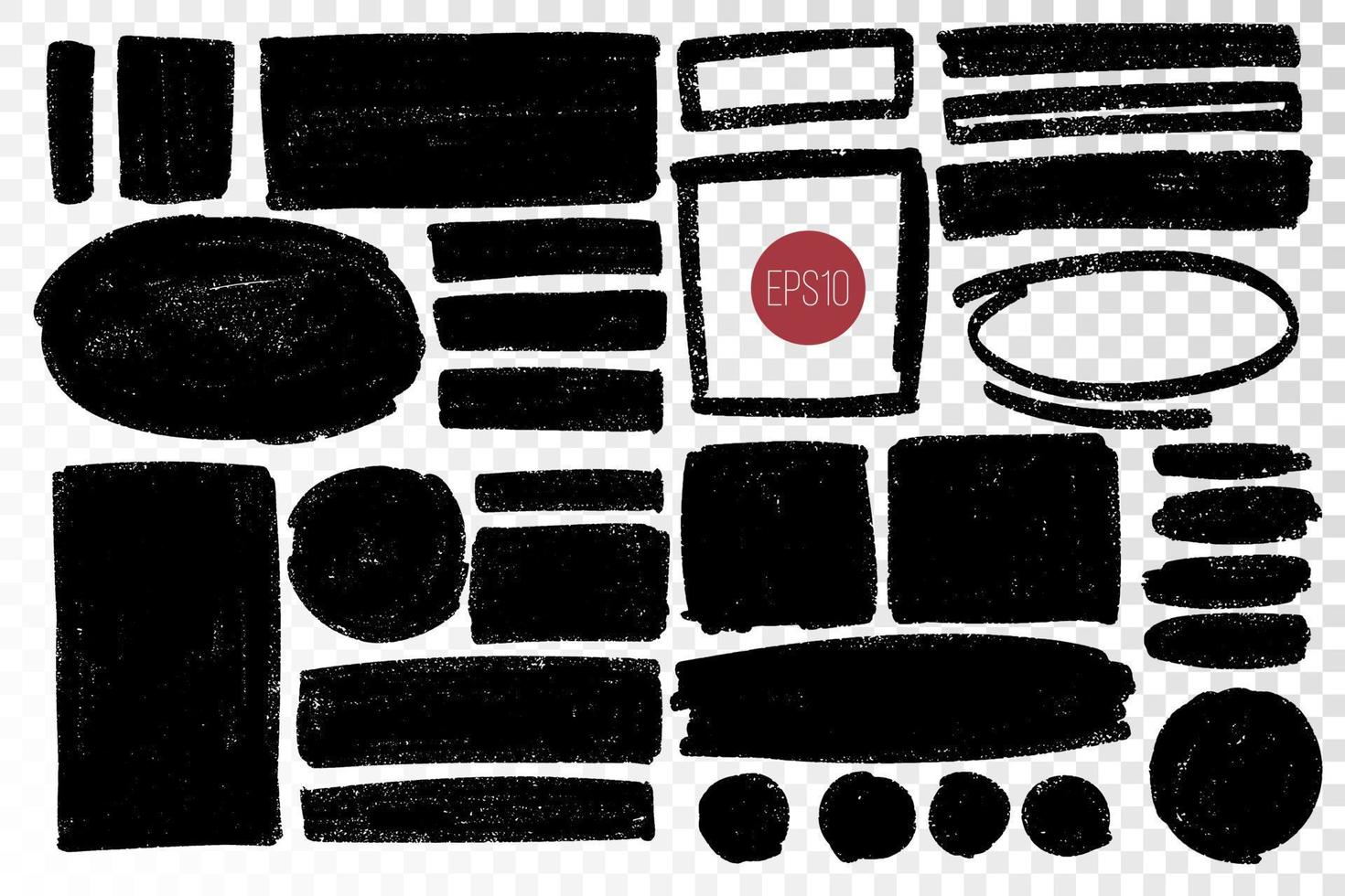 Hand drawn various shape set for backdrops. Vector textured one color elements for designs. Simple small textured backgrounds.