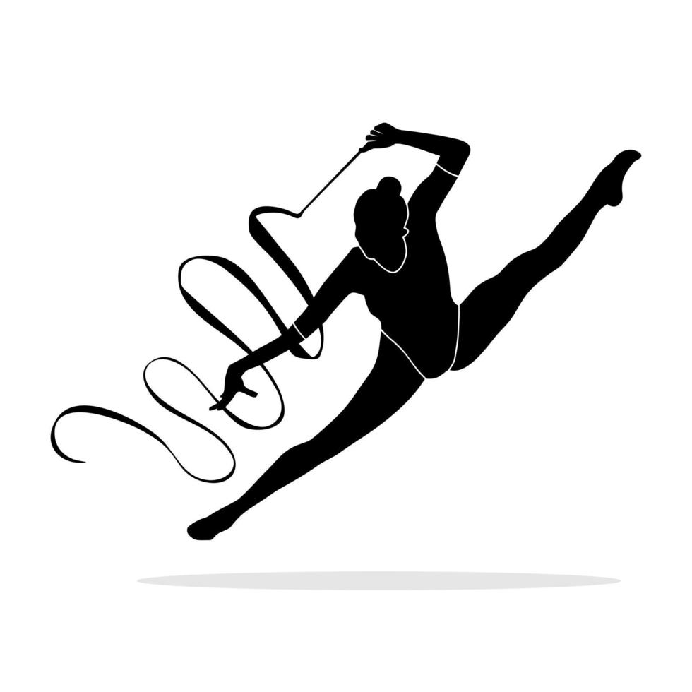 Female ribbon rhythmic gymnastics silhouette. Vector illustration