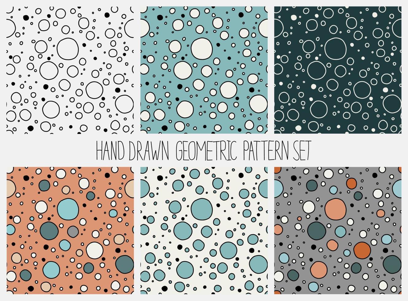 Vector pattern set. Abstract geometric backgrounds with circles various colors. Wallpaper, cloth design, fabric, paper, cover, textile.