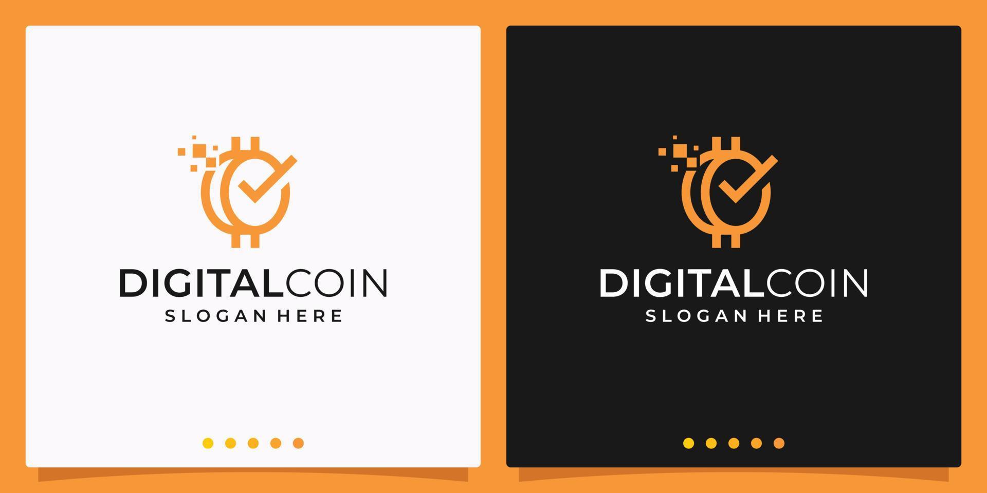 Digital coin concept logo design. Check mark template logo design. Vector premium